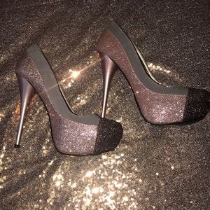 Pink and Brown shimmer platform pumps Size 7